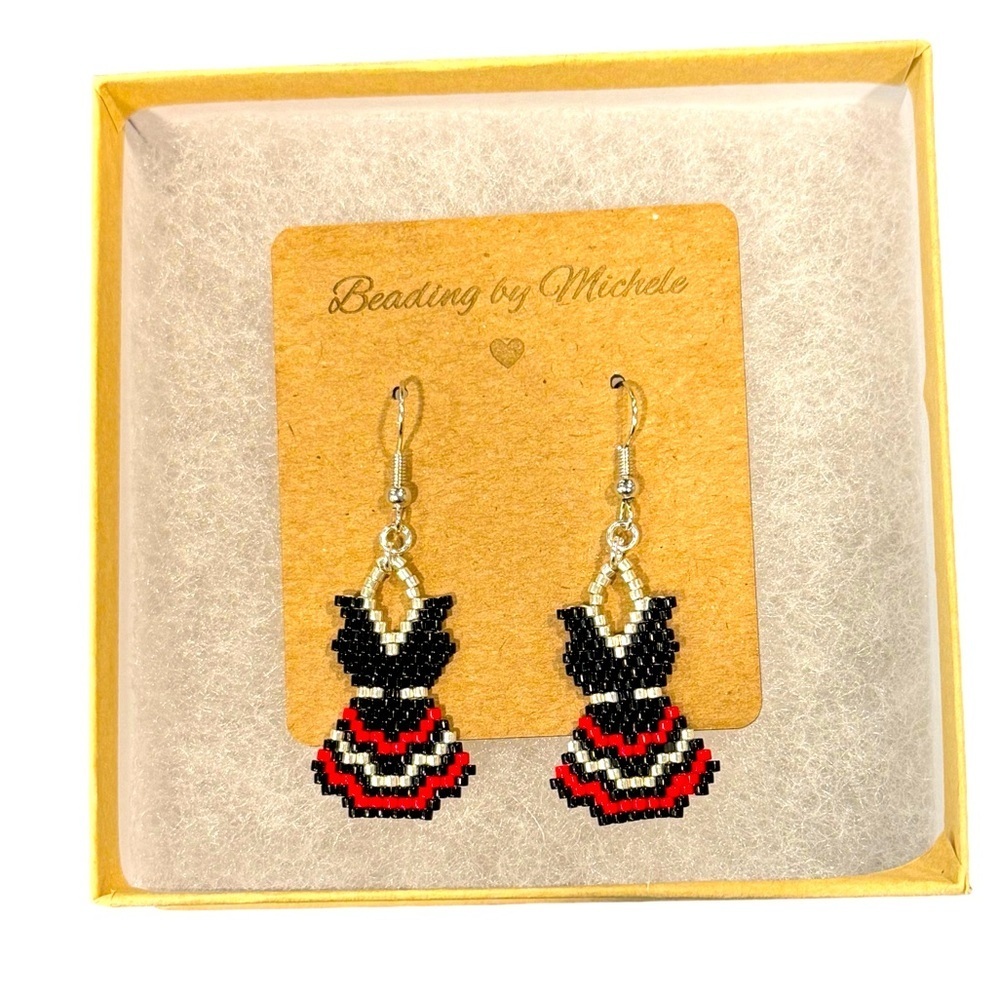 Adorable handcrafted handwoven beaded can-can frilly dance dress drop earrings - Picture 5 of 5